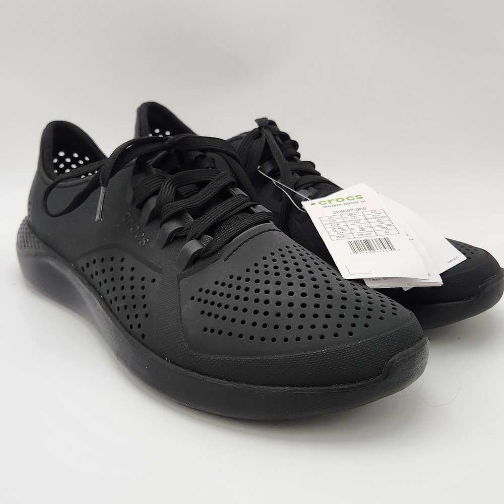 Crocs LiteRide Pacer Sneaker Mens 11 Black 204967-060 Athletic Lace Up